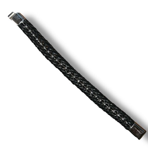 7 1/2” Faux Leather & Stainless Steel Bracelet - Picture 5 of 7